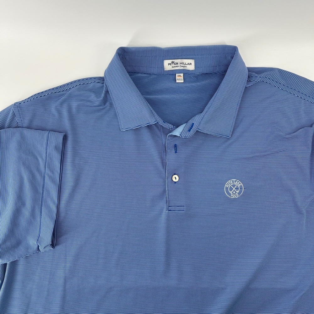 Peter Millar Polo Shirt Mens XXL Blue Striped Summer Comfort Performance Golf